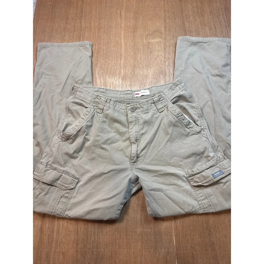 Wrangler Mens Relaxed Fit Cargo Pants Tan Khaki Straight Leg Cotton Twill 34x34